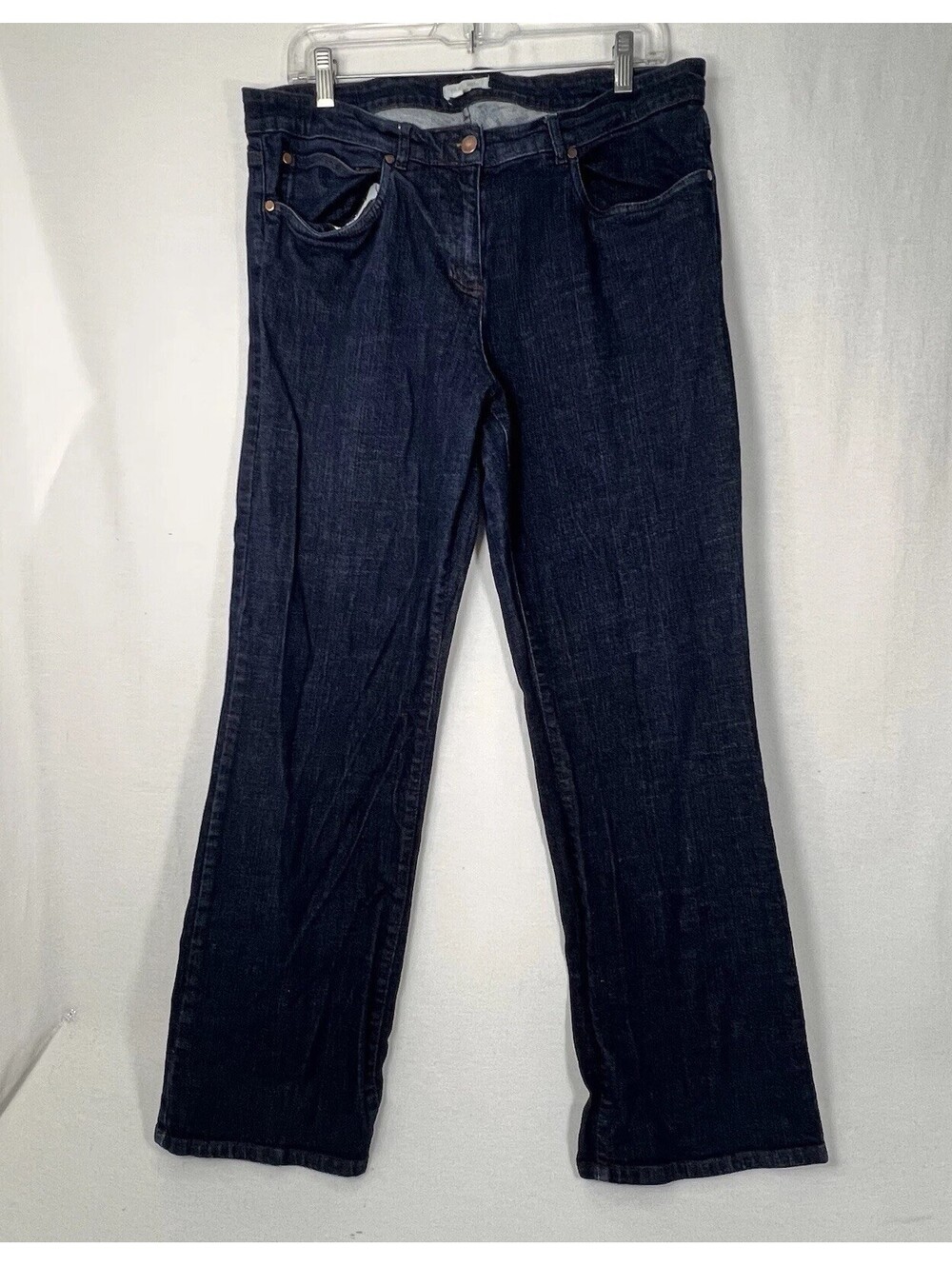 Eileen Fisher Dark Blue Stretch Denim Straight Leg Jeans Large (34 X 31)